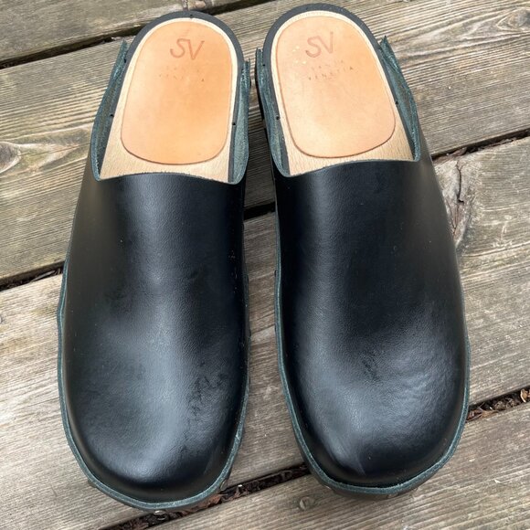 Santa Venetia Leather Clogs Black Size 10 - Picture 2 of 7